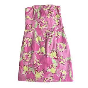 LILLY PULITZER FRANCO HOTTY PINK DAYLILY STRAPLESS TIE BACK MINI DRESS 2